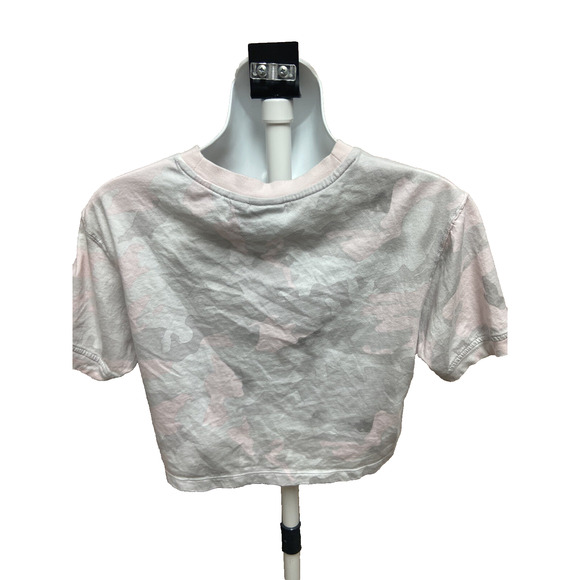 Adidas Womens Crop Top Shirt Size Small Cinch Front Pink Camo Short Sleeve - Picture 2 of 11